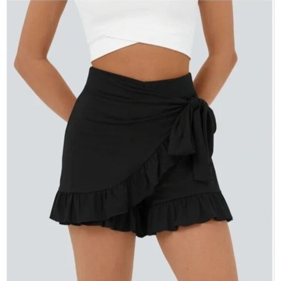Halara Black Ruffle High Waist Tie Side Shorts Size M - Picture 1 of 4